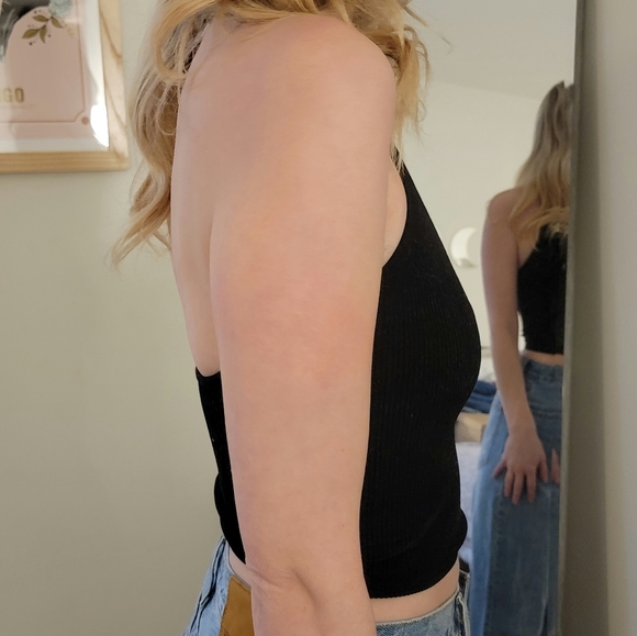 Out From Under Jackie Seamless Halter Black Bra Top, Small Ribbed - Picture 3 of 8